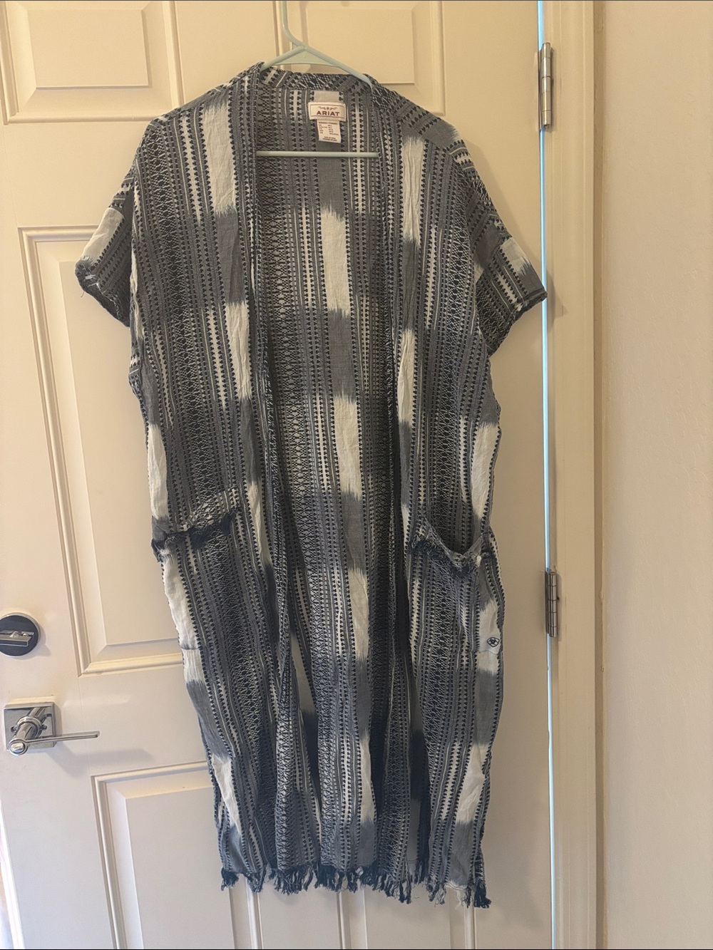 Ariat Black and White Open-Front Maxi Cardigan with Fringe